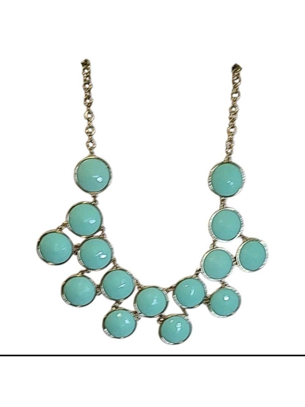 Gold Tone Turquoise Blue Acrylic Cabochon Bib Statement Necklace 17"-20" - Picture 2 of 7